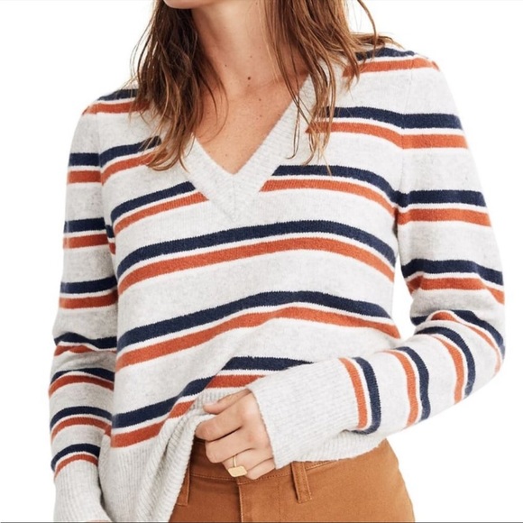 Madewell Striped Westgate Vneck Sweater 